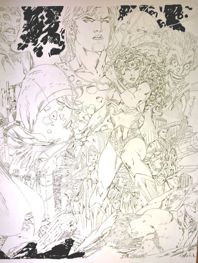 Triptyque Wonder Woman 750 par Jim Lee - crayonné
